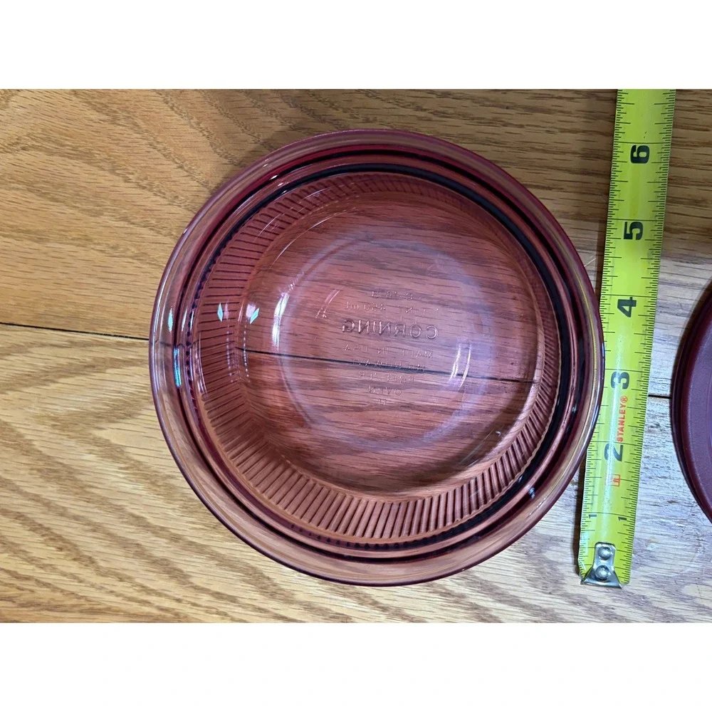 Corning Visions Cranberry 1 Pint Glass Bowl Ribbed C-16-B with Lid V-16-PC USA